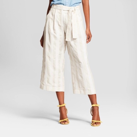 Who What Wear Pants - Striped Tie🌿Linen Wide Leg, High Waist Pants. W 2